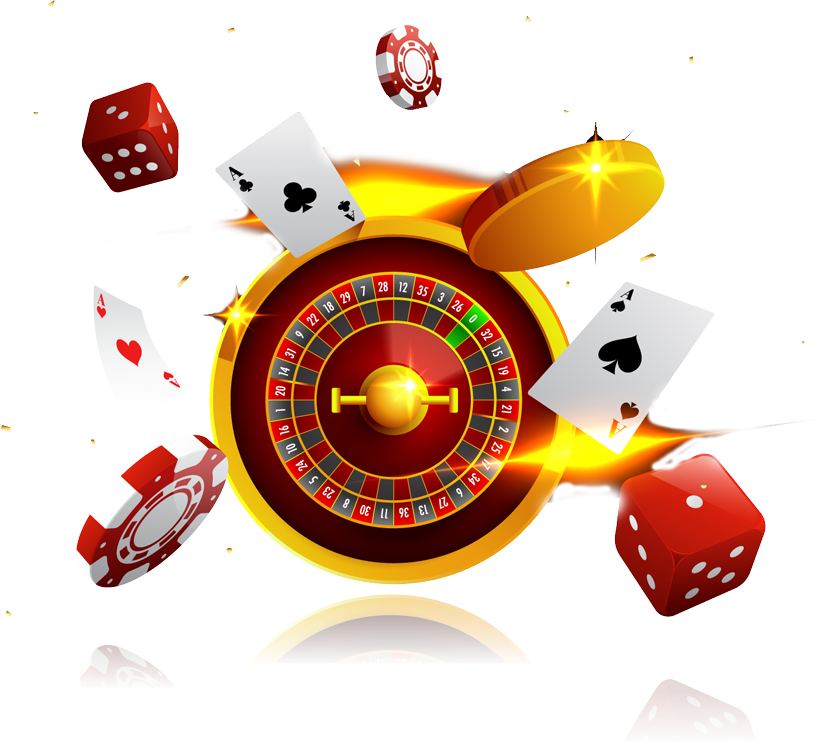 Casino slot games promotional banner with character illustration